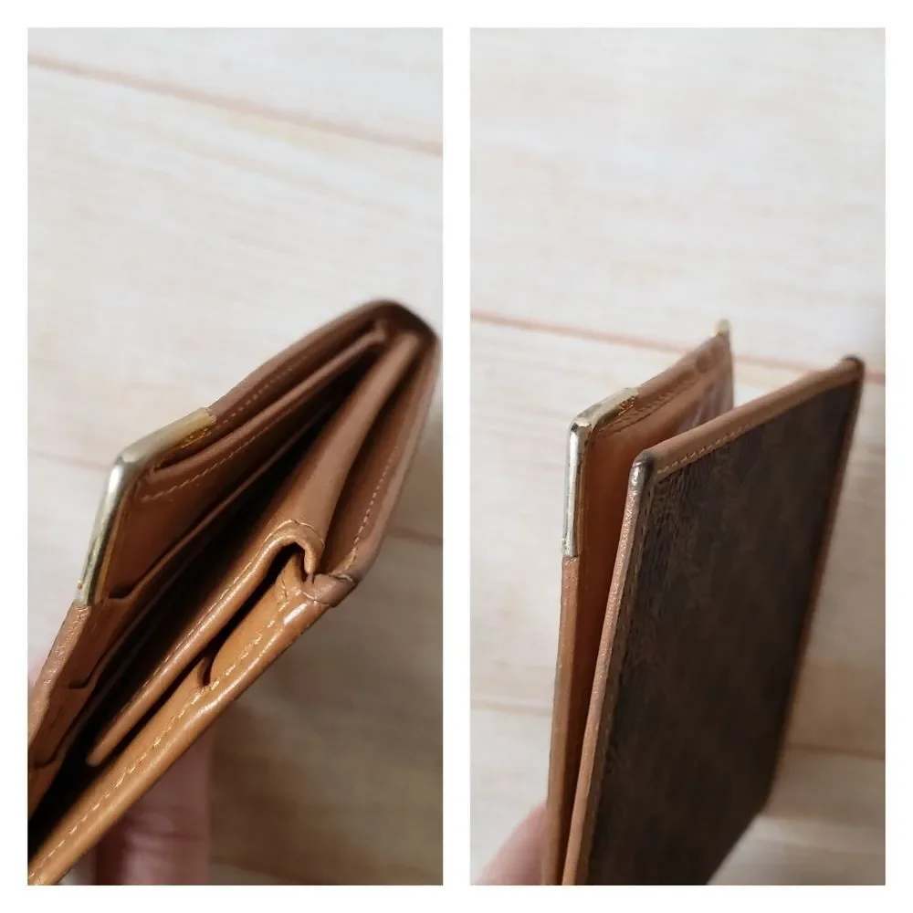 Authentic Celine Paris Macadam Dark Brown Tan Bifold Wallet Unisex Vintage